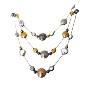 Gold Silver 3 strands Necklace and Earring Set Christmas gift